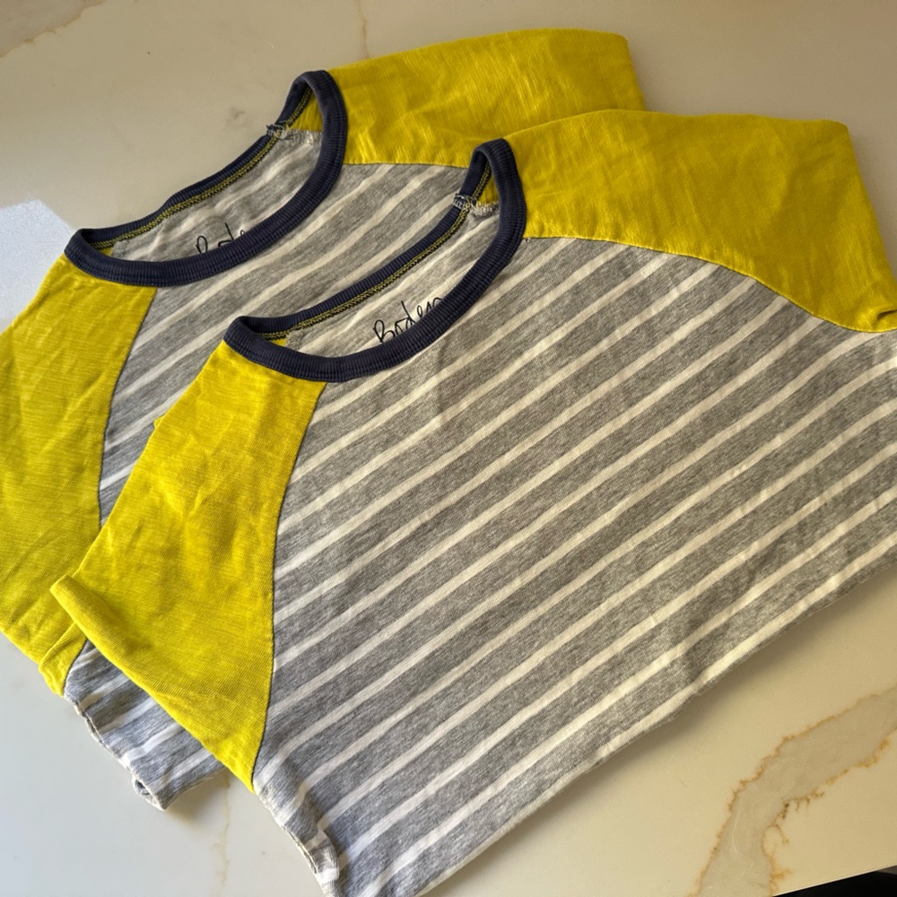 SET OF 2 MINI BODEN Yellow/Gray Striped Raglan Shirts - size 11/12 (152) NWOT